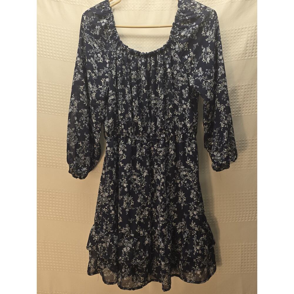 Wallflower Dress Womens Size Medium Floral Sheer Sleeve Layered Peplum 7030